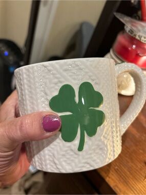 White Ceramic Mug with Green Clover Accent - Home Dining